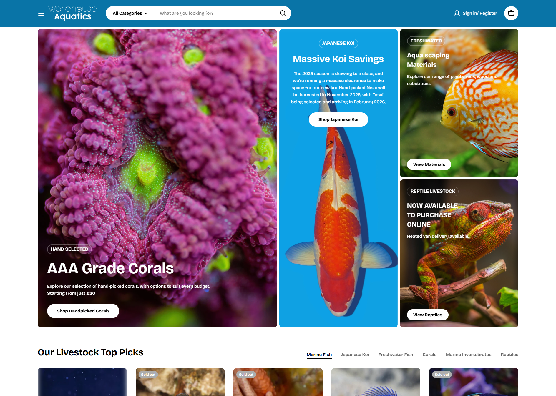 Warehouse Aquatics website